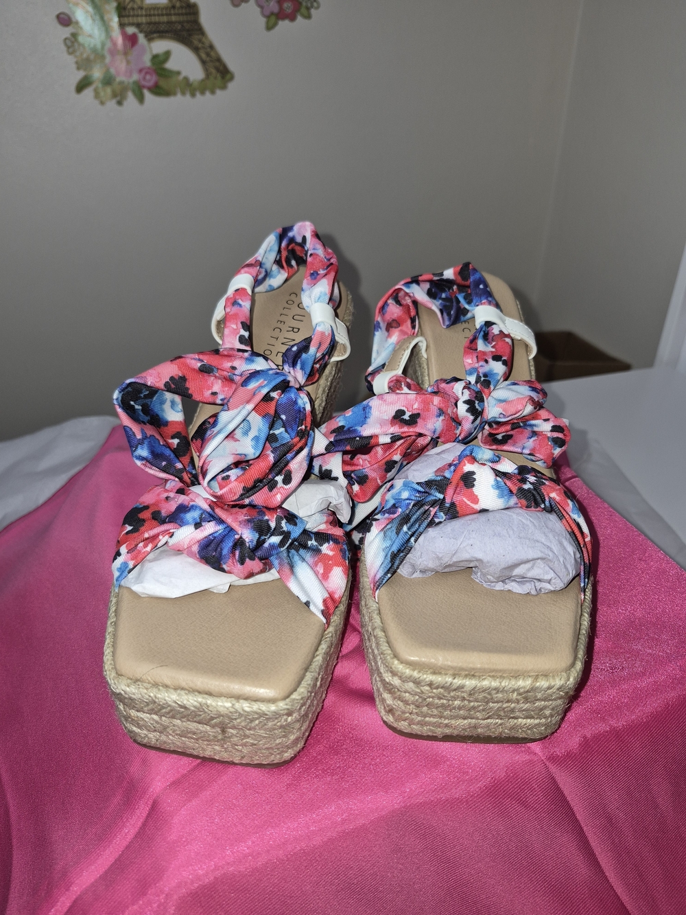 Journee Collection Floral Multicolor Knot Espadrille Platform Sandals